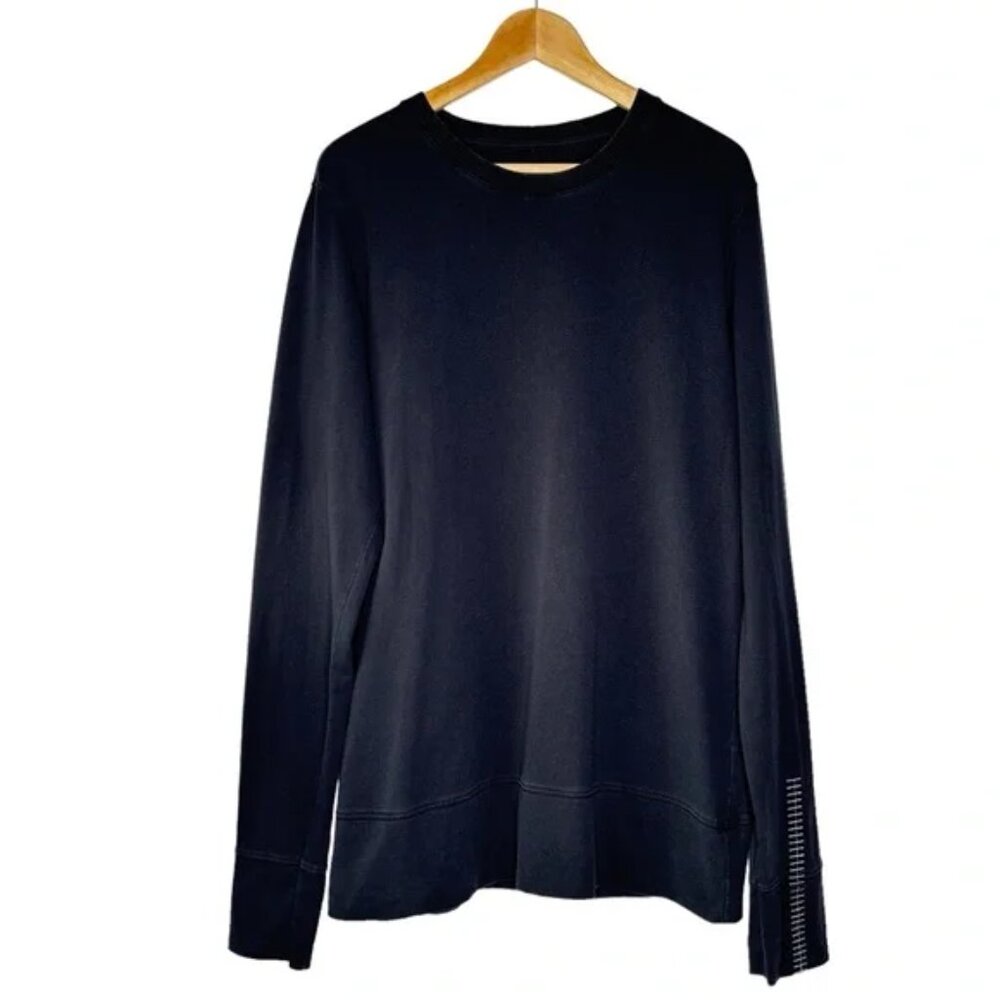 Thom/Krom Washed Out Black Crew Neck Long Cotton Sweatshirt Size M